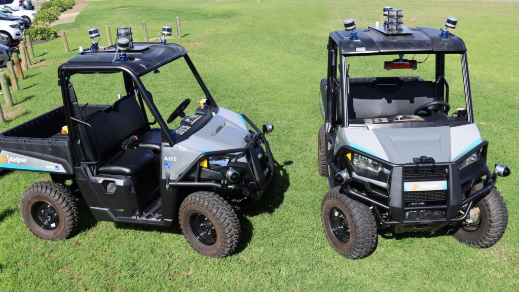 Kelpie Autonomous Ground Vehicle Duo Parked On Grass Using Off-Road Autonomy
