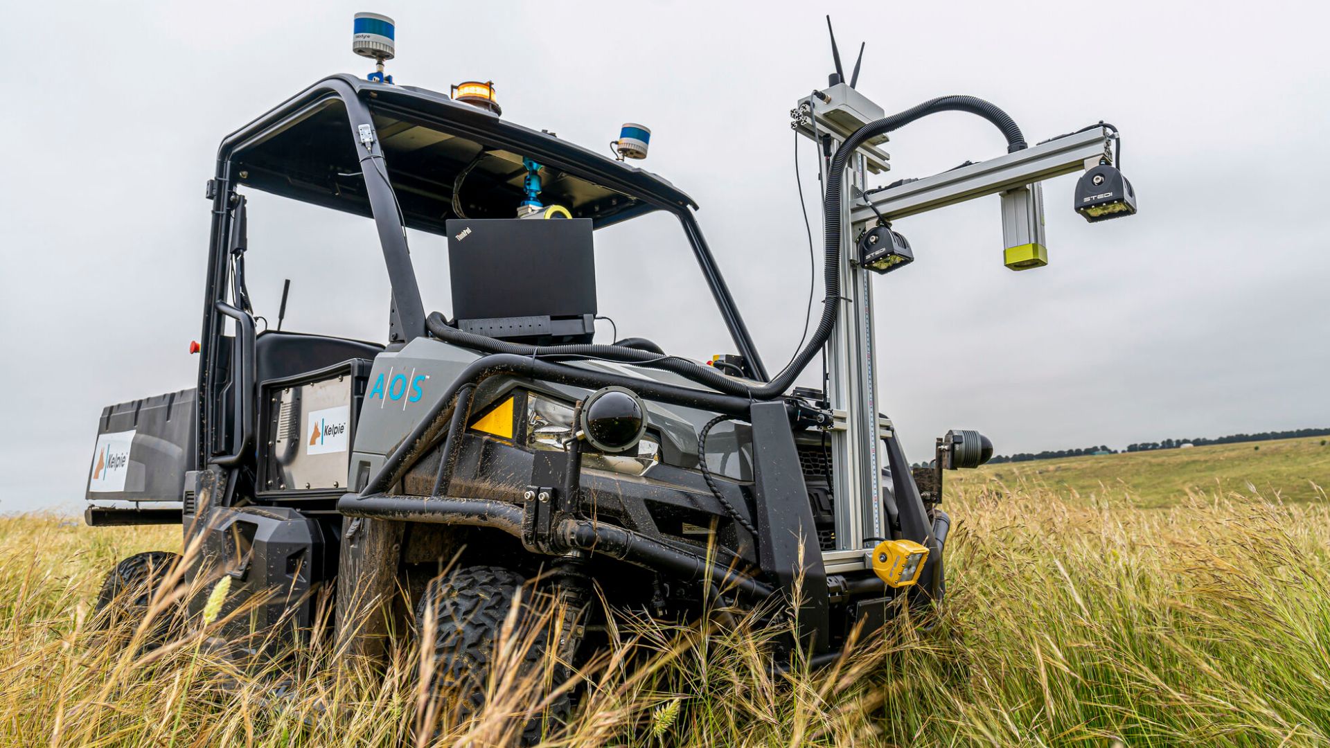 Smart Farming Kelpie Autonomous Ground Vehicle Agriculture Sprayer Travelling Across Field